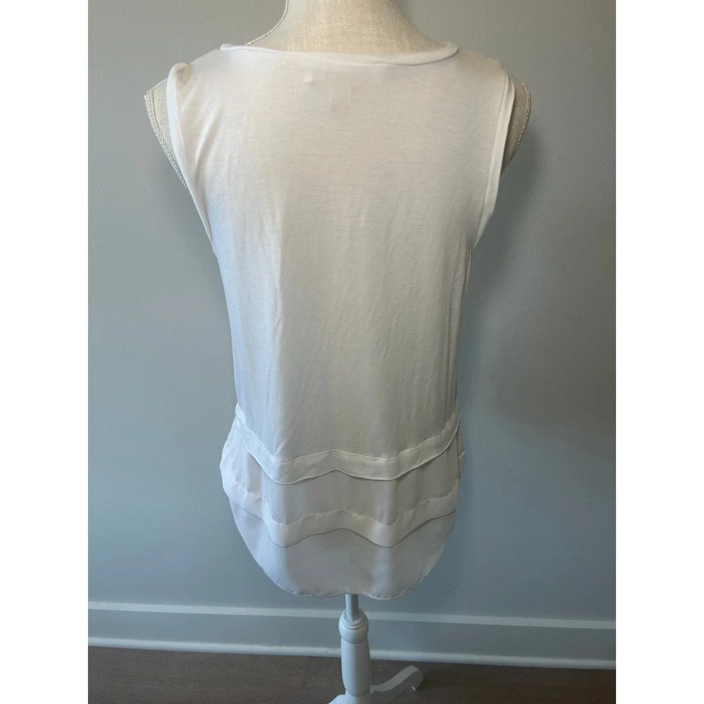 Michael Kors Tank Top Womens M White Tiered Layered Hem Sleeveless Logo Knit